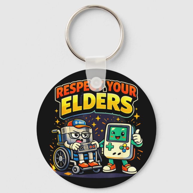 Respect elders retro gaming funny gamer controller key ring (Front)