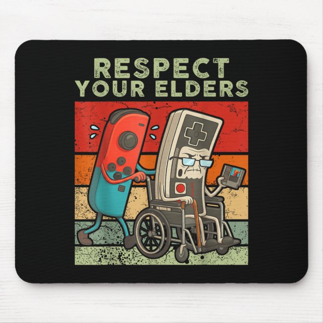 Respect elders retro gaming funny gamer controller mouse pad (Front)
