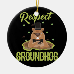 Respect Groundhog Woodchuck Photo Groundhog Day Ceramic Ornament