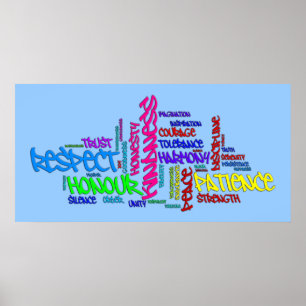 Respect, Kindness, Trust, Virtues word art poster