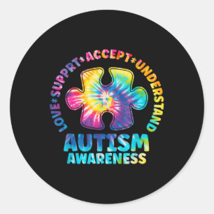 Respect Love Support Autism Awareness Asd Tie Dye Classic Round Sticker