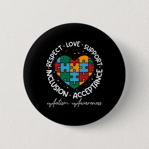 Respect Love Support Autism Awareness Heart Women 6 Cm Round Badge