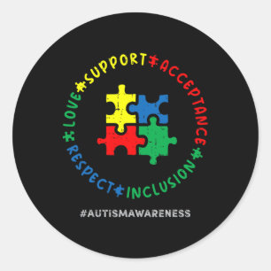 Respect Love Support Autism Awareness Month Women Classic Round Sticker