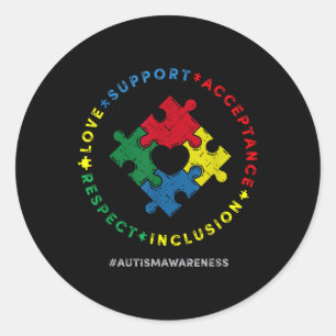 Respect Love Support Autism Awareness Month Women Classic Round Sticker