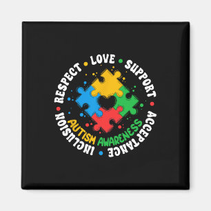 Respect Love Support Autism Awareness Puzzle Blue Magnet