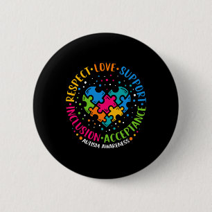 Respect Love Support Inclusion Heart Puzzle Autism 6 Cm Round Badge
