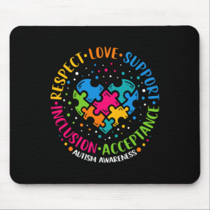 Respect Love Support Inclusion Heart Puzzle Autism Mouse Pad