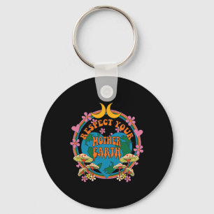 Respect Mother Day Groovy Hippie Mushroom Earth  Key Ring