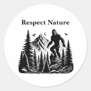 Respect Nature Yeti Bigfoot Ink Art  Classic Round Sticker