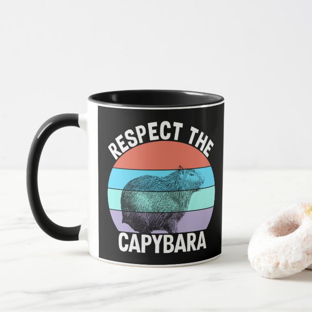 Respect The Capybara Funny Capybara Lover Mug (With Donut)