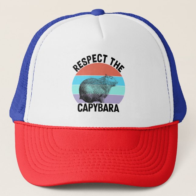 Respect The Capybara Funny Rodent Capybara Trucker Hat (Front)