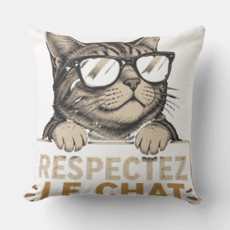 Respect the Cat – Illustrated Cat with Glasses Cushion