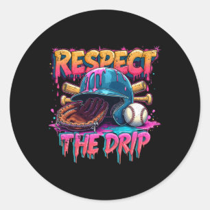 Respect The Drip Baseball Ice Cream Drip Vibes Squ Classic Round Sticker