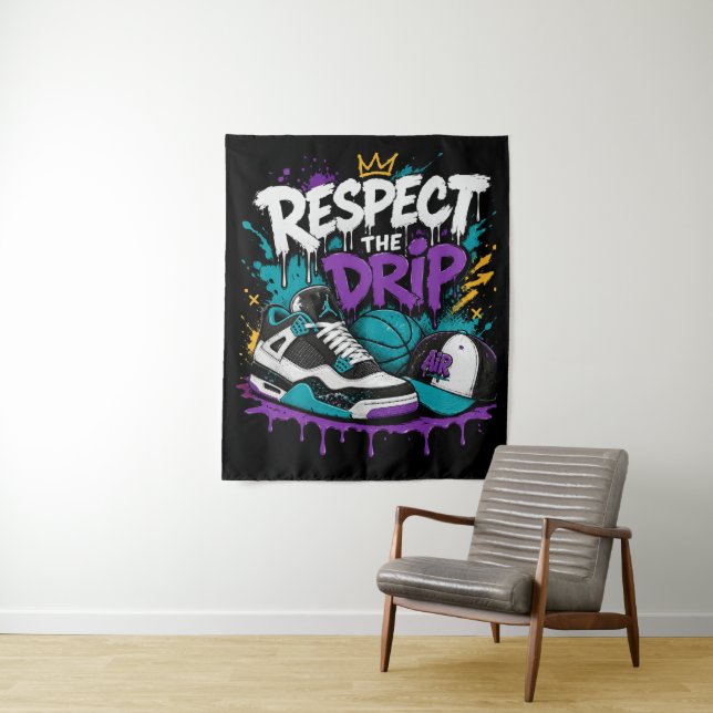 Respect The Drip Basketball Design Tapestry (In Situ)
