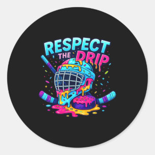 Respect The Drip Ice Hockey Stick &amp; Puck Dripn Classic Round Sticker