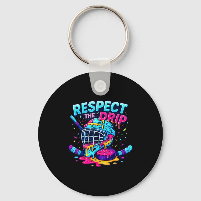 Respect The Drip Ice Hockey Stick &amp; Puck Dripn Key Ring (Front)