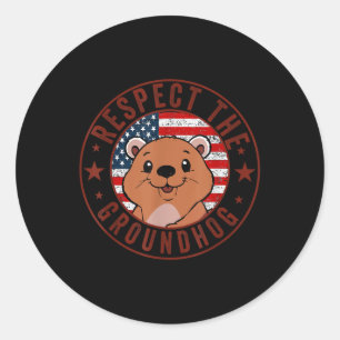 Respect The Groundhog Flag Usa Woodchuck Ground Ho Classic Round Sticker