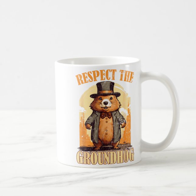 Respect The Groundhog Funny Groundhog Day  Coffee Mug (Right)