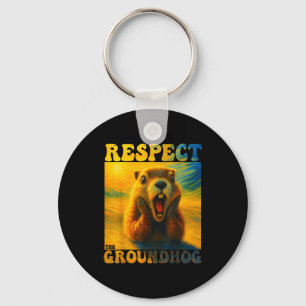 Respect The Groundhog Funny Woodchuck Cute Kids Gi Key Ring