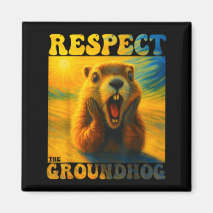 Respect The Groundhog Funny Woodchuck Cute Kids Gi Magnet