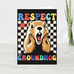 Respect The Groundhog Funny Woodchuck Kids Retro B Card