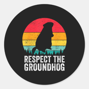 Respect The Groundhog Funny Woodchuck Vintage Grou Classic Round Sticker