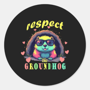 Respect The Groundhog Gles Woodchuck Photo Groundh Classic Round Sticker
