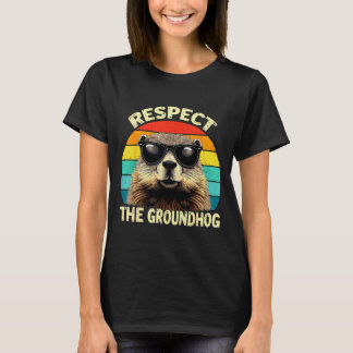 Respect The Groundhog Lover Vintage Animal Ground  T-Shirt