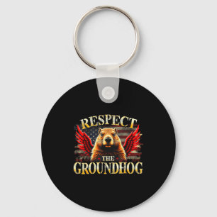 Respect The Groundhog Usa American Flag Groundhog Key Ring