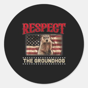Respect The Groundhog Usa Flag Vintage Groundhog D Classic Round Sticker