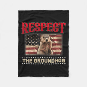 Respect The Groundhog Usa Flag Vintage Groundhog D Fleece Blanket