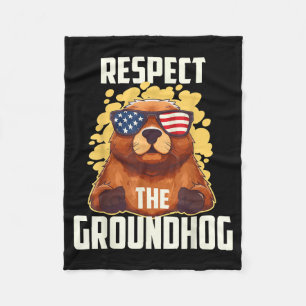 Respect The Groundhog Usa Vintage Flag Happy Groun Fleece Blanket