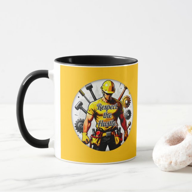 Respect the Hustle Construction Worker Design – La Mug (With Donut)
