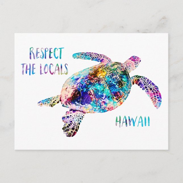 Respect the Locals Sea Turtle Tie Dye Beach Quote Postcard (Front)