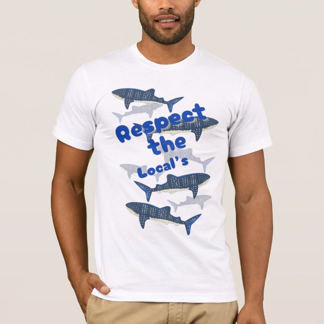 RESPECT THE LOCALS , SHARK'S FAMILY SWIMMING CLOSE T-Shirt (Front)