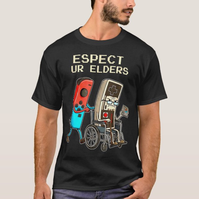 Respect Ur Elders Retro Gaming Controller Funny  T-Shirt (Front)