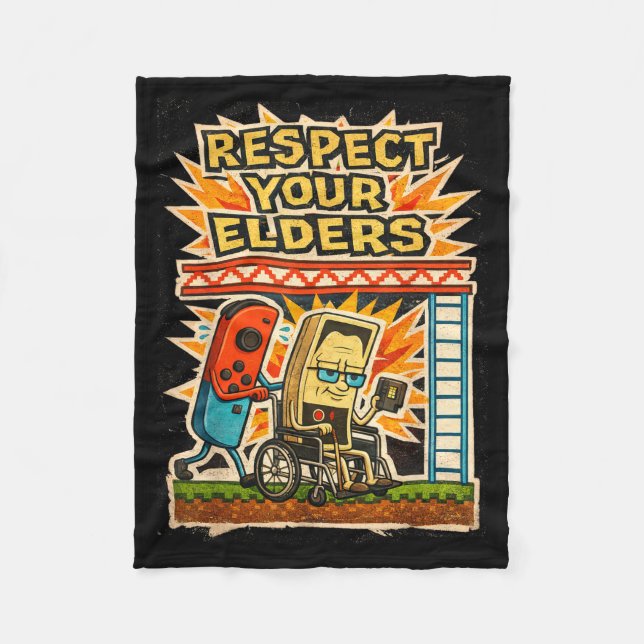 Respect Your Elders Funny Gamer Controller 80s Ret Fleece Blanket (Front)