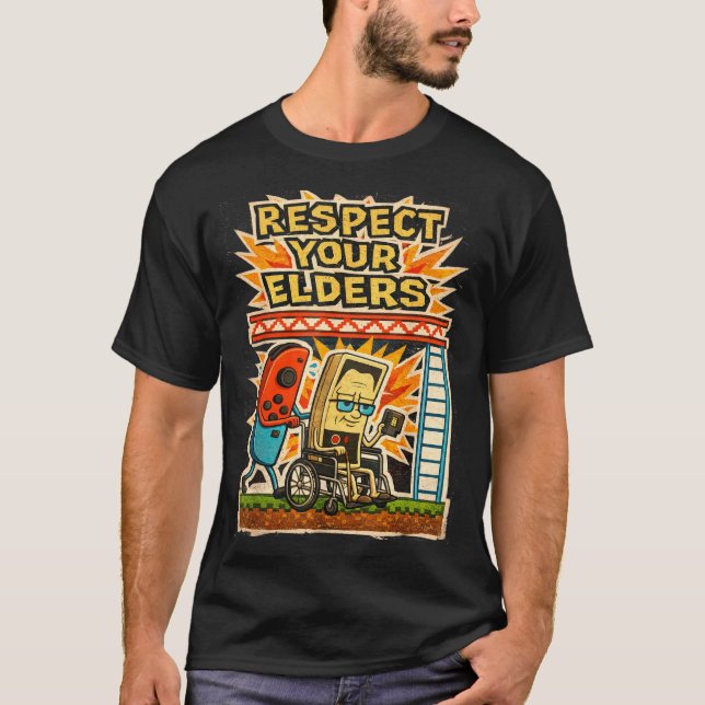 Respect Your Elders Funny Gamer Controller 80s Ret T-Shirt (Front)