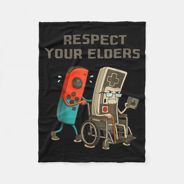 Respect Your Elders Funny Retro Gaming Clic Consol Fleece Blanket (Front)