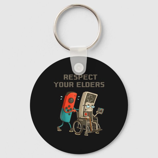Respect Your Elders Funny Retro Gaming Clic Consol Key Ring (Front)