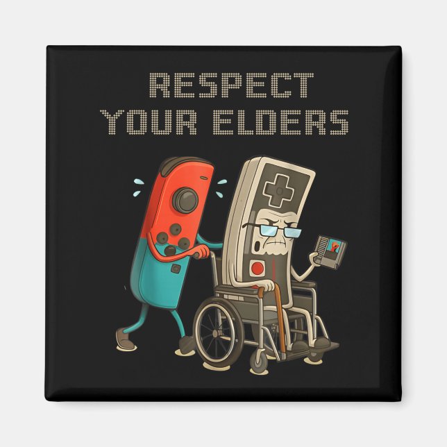 Respect Your Elders Funny Retro Gaming Clic Consol Magnet (Front)