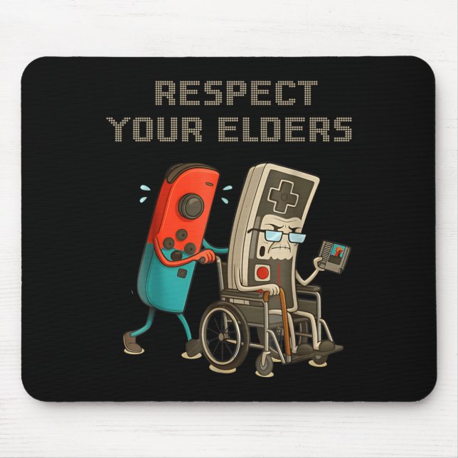 Respect Your Elders Funny Retro Gaming Clic Consol Mouse Pad (Front)