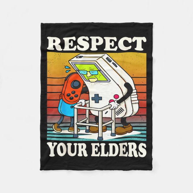 Respect Your Elders Gaming Control 80s Retro Funny Fleece Blanket (Front)