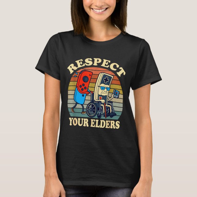 Respect Your Elders Gaming Control 80s Retro Funny T-Shirt (Front)
