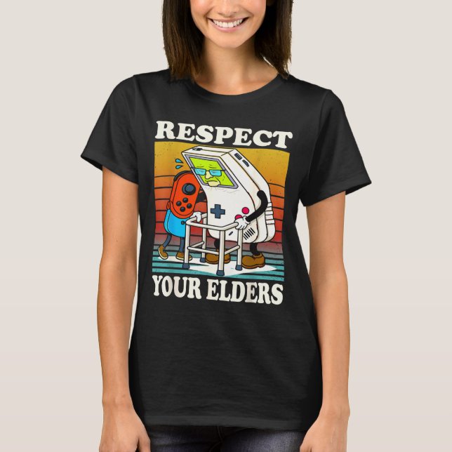 Respect Your Elders Gaming Control 80s Retro Funny T-Shirt (Front)
