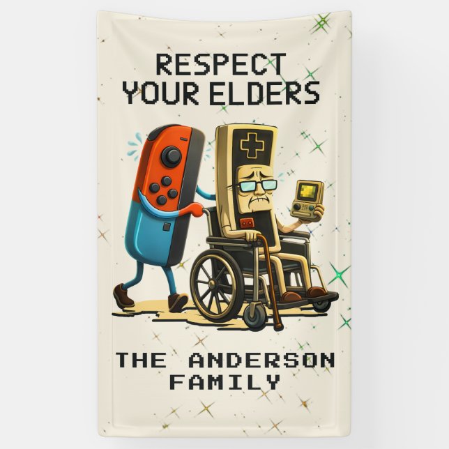Respect Your Elders Gaming Control Retro Funny Banner (Vertical)