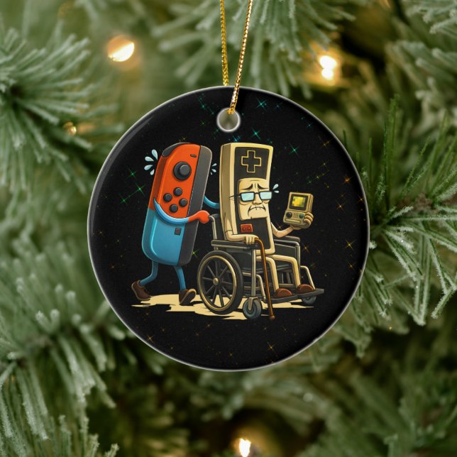 Respect Your Elders Gaming Control Retro Funny Ceramic Ornament (Tree)