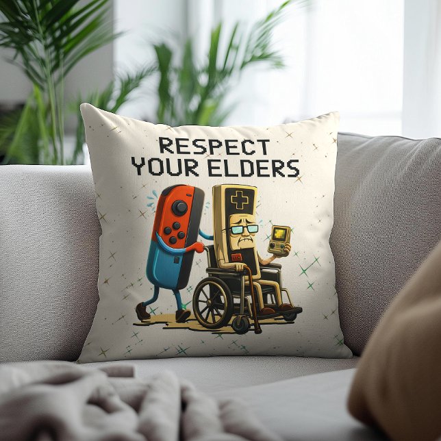 Respect Your Elders Gaming Control Retro Funny Cushion (Creator Uploaded)