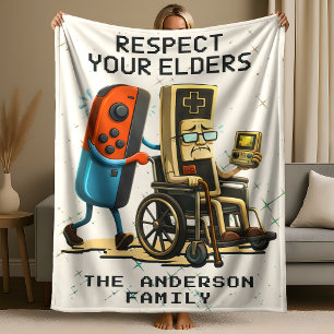 Respect Your Elders Gaming Control Retro Funny Fleece Blanket