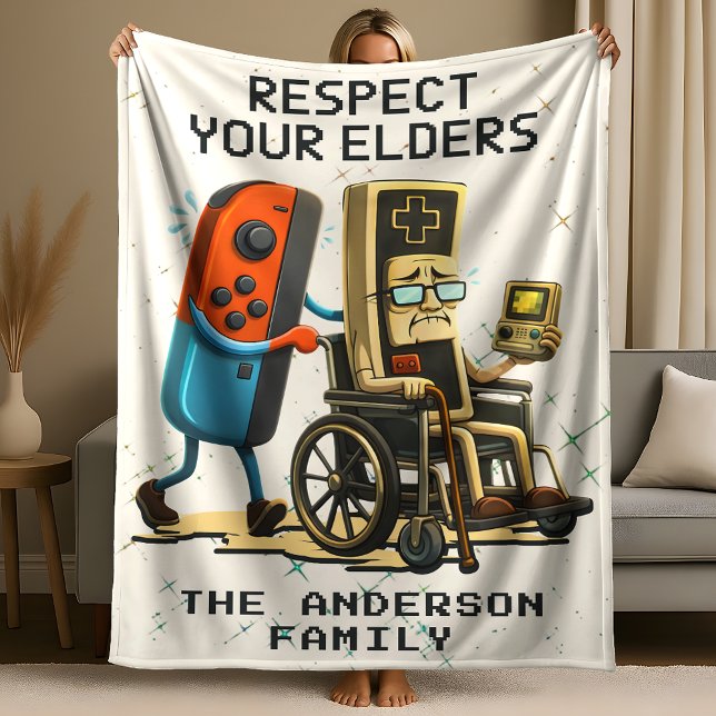 Respect Your Elders Gaming Control Retro Funny Fleece Blanket (Creator Uploaded)